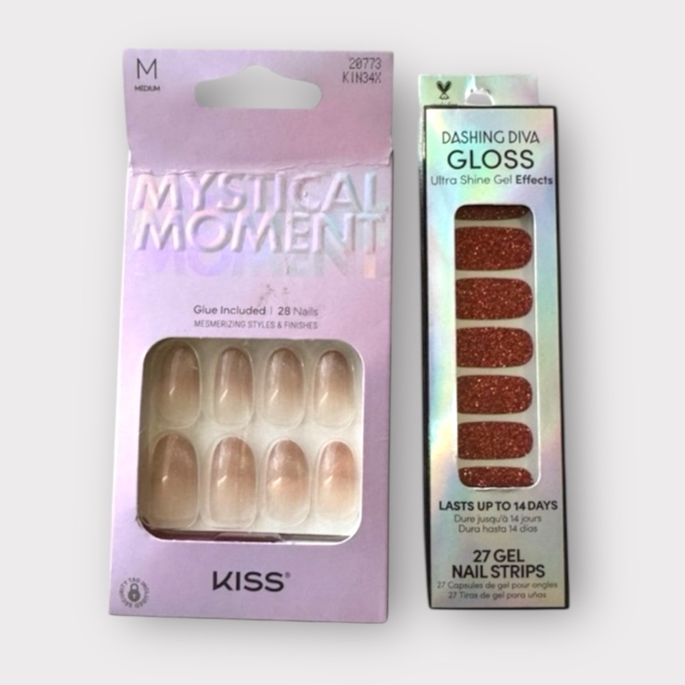 New KISS Reusable Press-on Nails, Medium Length, and Red Sparkly Gel Nail Strips